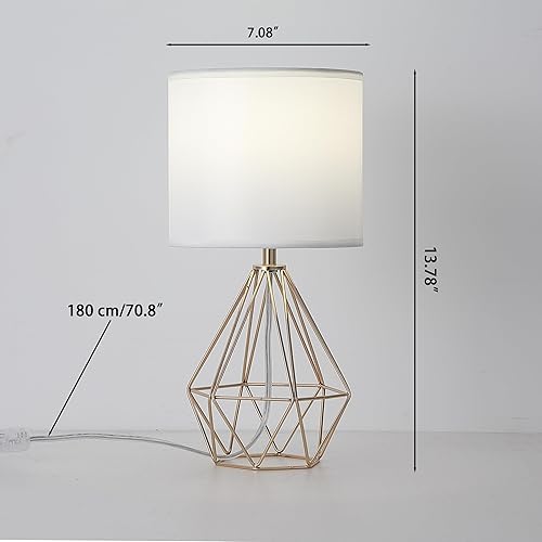 Miniatura 3 de Juego de 2 lámparas de mesa pequeñas doradas, lámparas de mesita de noche con pantalla de tela blanca, base de metal, lámpara de escritorio, moderna