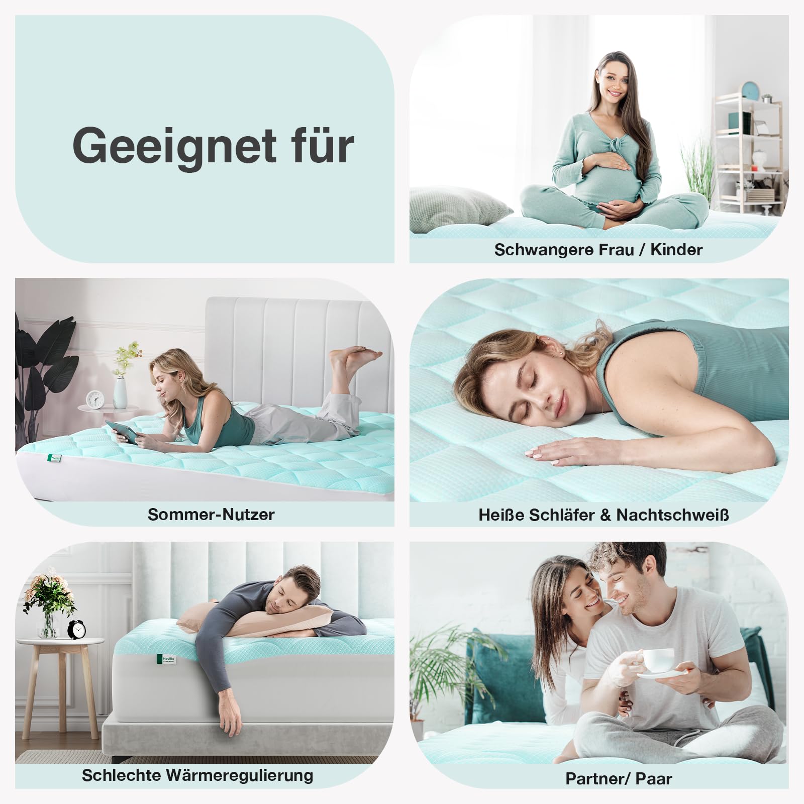 Novilla Cooling Matratzenauflage 140x200cm, Gewebe mit Kühlfaktor, Atmungsaktiv und Hautfreundliches, Dreilagiges Air-Layer-Gewebe, 3 cm Stützende Faserpolsterung, 30 cm Elastische Kante, Oeko-TEX