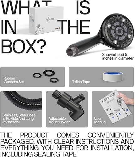 Miniatura 6 de LOKBY Cabezal de ducha de alta presión que ahorra agua con juego de mano, juego de cabezal de ducha de lluvia desmontable, 6 modos para bajo flujo,
