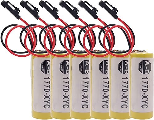 KraToz (6Pcs) 3V 1770-XYC 3V 1800mAh Lithium PLC Battery Replacement for 1770-XYCA 1770-XYB 1756-BA1 Non-Rechargeable with Black Plug