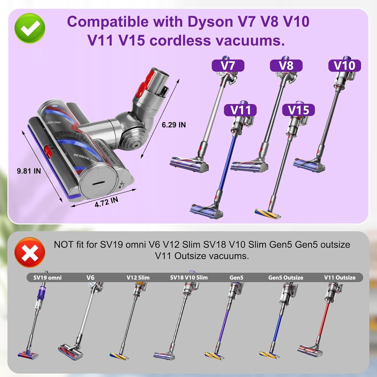 Brosse Torque Drive pour Dyson V11 V15 V10 V8 V7 SV10 SV11 SV12 SV14 SV15 SV22 SV25 Tête Motorisée Brosse Turbine pour Dyson Pièce de Rechange Nettoyage des Tapis et Sols Durs