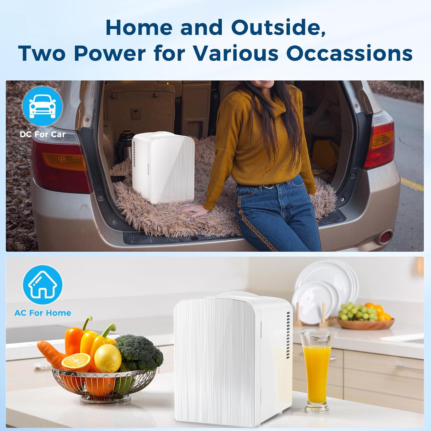 Antarctic Star Compact Refrigerator,Small Cooler for Cosmetics, Beverage and Food,Portable Mini Fridge,Skin Care 4L Capacity/6 Cans, Cooler and Warmer for Bedroom, Car, Office & Dorm,White