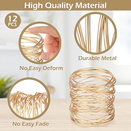 Miniatura 3 de Juego de 12 manteles individuales dorados tejidos ahuecados metálicos para vacaciones, manteles individuales redondos dorados, hechos a mano,