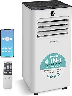 SereneLife 8,000 BTU Portable Air Conditioner and Heater, Small AC with Dehumidifier and Fan, Wifi Function, Mini AC Unit with 350 Sq. Ft. Coverage, Includes Remote Control and Window Mount Kit