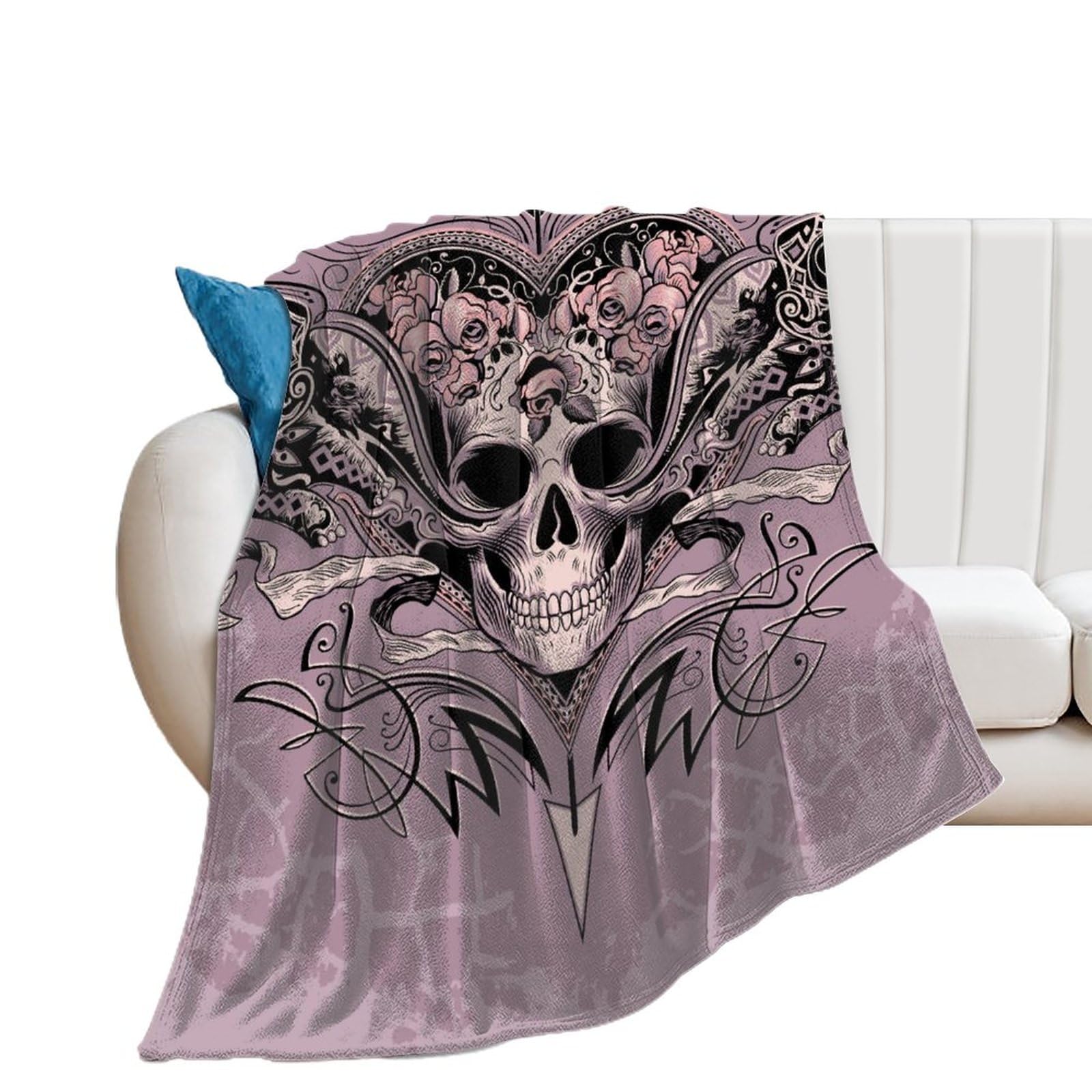 Couverture polaire crâne rose plaid chaud et doux pour contrer le froid