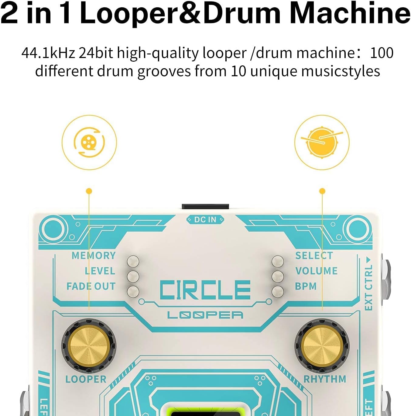 Donner DPA-1 Guitar Pedal Power Supply Adapter and Circle Looper Pedal Drum Machine