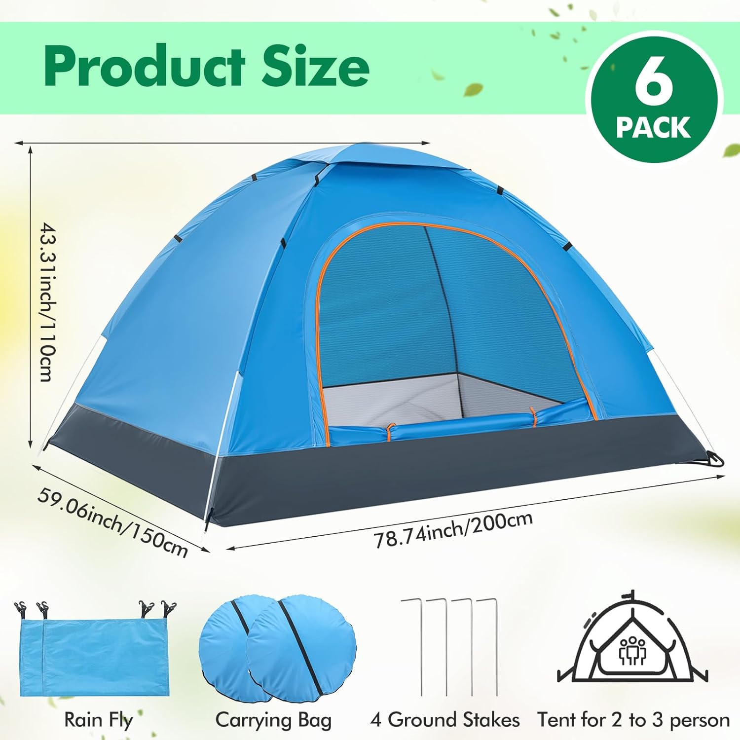 Woanger 6 Pack Bulk 2 Person Camping Tents for Homeless Lightweight Outdoor Tent with Rain Fly and Carrying Bag, Waterproof Windproof Setup Pop Up for Homeless Camping Backpacking