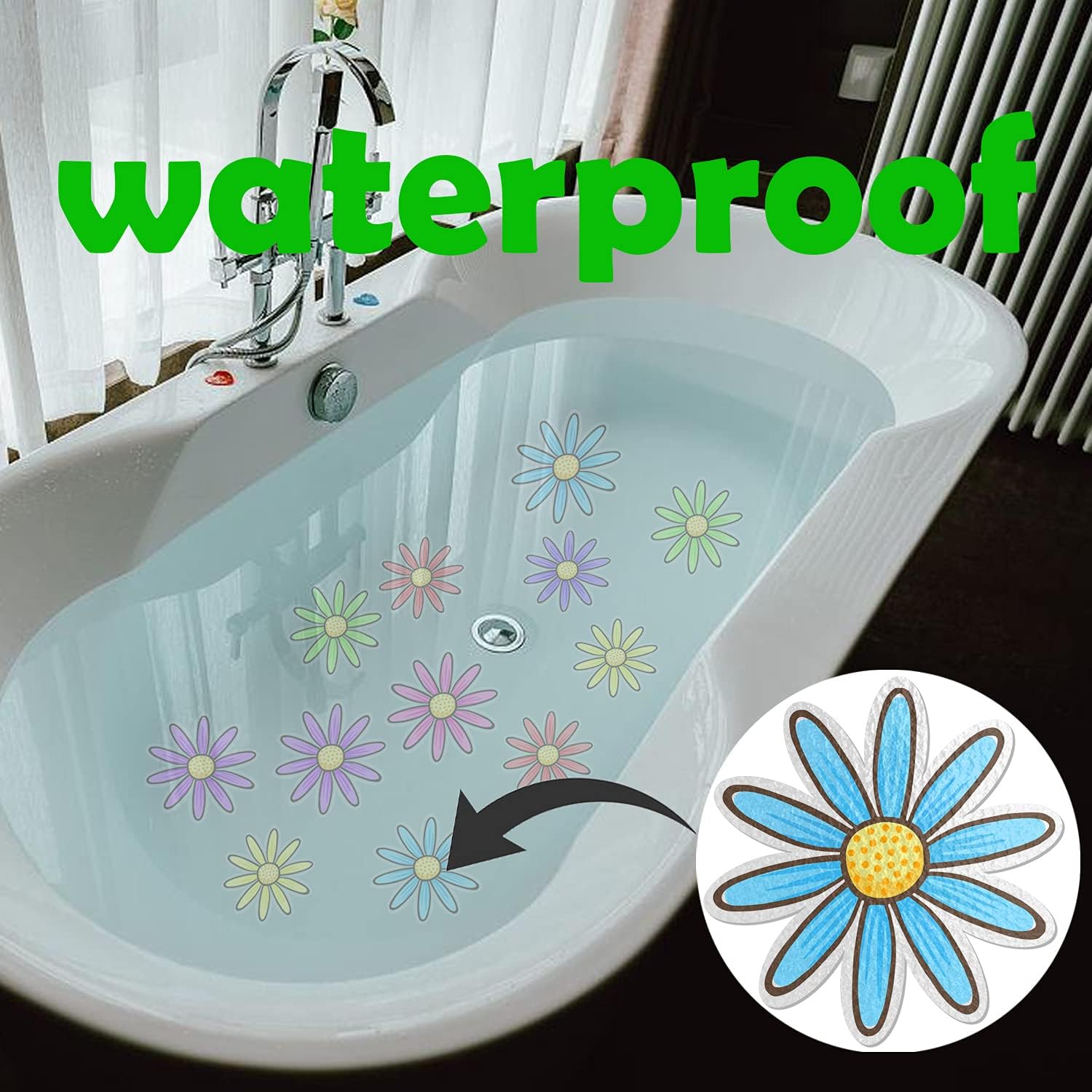 Non Slip Bathtub Stickers, 14 PCS Daisy Flower Shape Bath Tub Slip Stickers for Bathtub Shower and Bathtub Safety, Shower Treads Adhesive Appliques with Premium Scraper : Home & Kitchen
