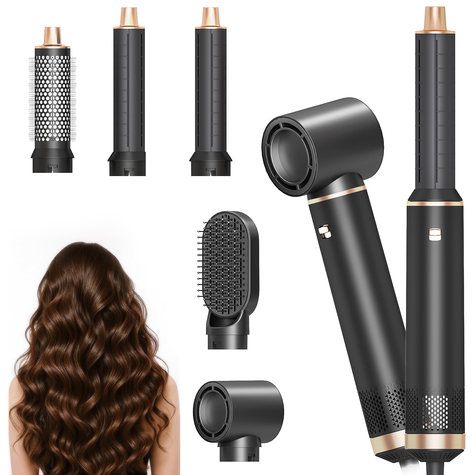 Dryhsip Warmluftbürste, 5 in 1 Hairstyler, Föhnbürste mit haartrockner für Frauen, Airstyler mit Föhn, Glätten,Lockenstab Automatisch, Haarglätter, Rundbürstenföhn,3 Temperaturen, Eurostecker