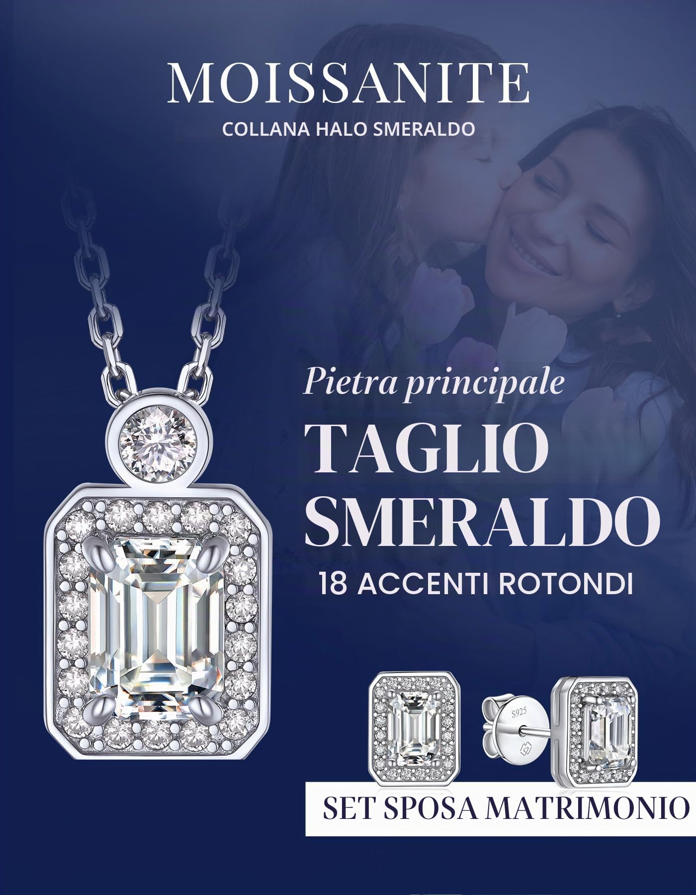 MomentWish Collana Punto Luce Donna, 1 Carato Moissanite Collana Donna Regalo Festa della Mamma Argento 925 Halo Pendente Regalo Compleanno Fidanzata