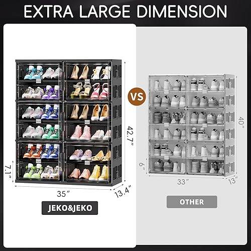 Miniatura 3 de JEKO&JEKO Zapatero plegable de 6 niveles para entrada de armario, caja de almacenamiento de zapatos plegable grande con puertas magnéticas (negro)