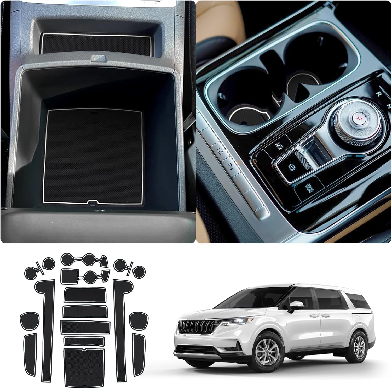 LUWU for 2023 2024 2025 Kia Carnival KA4 Center Console Liners Mats Cup Holder Inserts Mats Door Slot Mats 2024 2025 Kia Carnival Accessories 17PCS