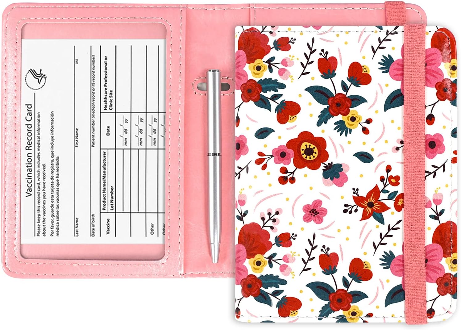 ACdream Passport and Vaccine Card Holder Combo, Cover Case with CDC Vaccination Card Slot, Leather Travel Documents Organizer Protector, with RFID Blocking, for Women and Men, Blossom
