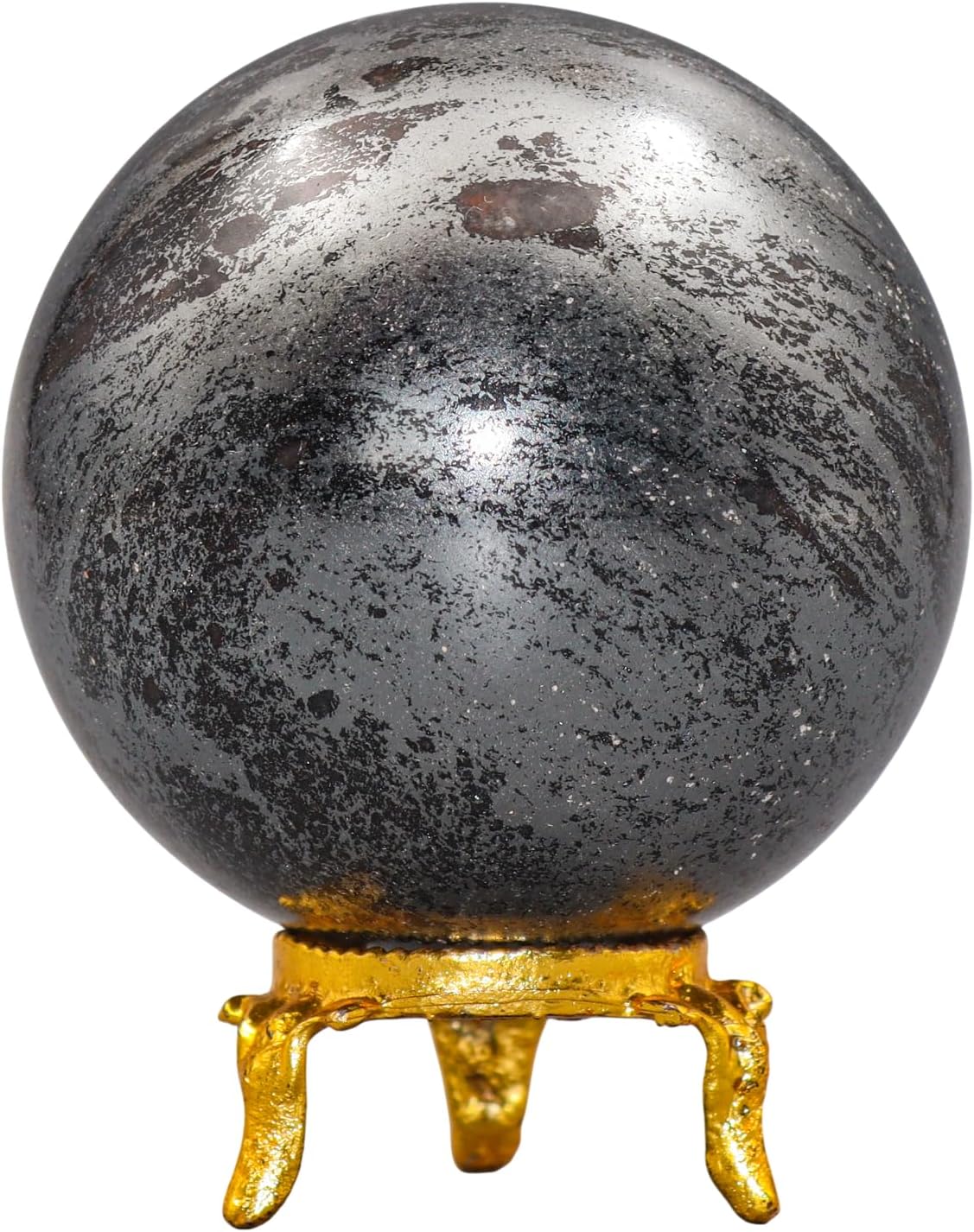 Silver Hematite Crystal Sphere, 60mm Polished Stone Ball for Meditation, Spiritual Energy and Unique Home Decor