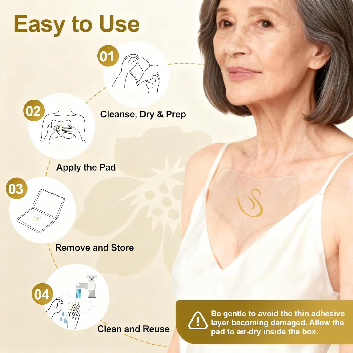 Chest Wrinkle Patches 4 Pack, Reusable Silicone Pads for Wrinkles, Anti Wrinkle Patches for Skin Firming and Smoothing, Overnight Chest Wrinkles from Side Sleeping (60 Day Supply)