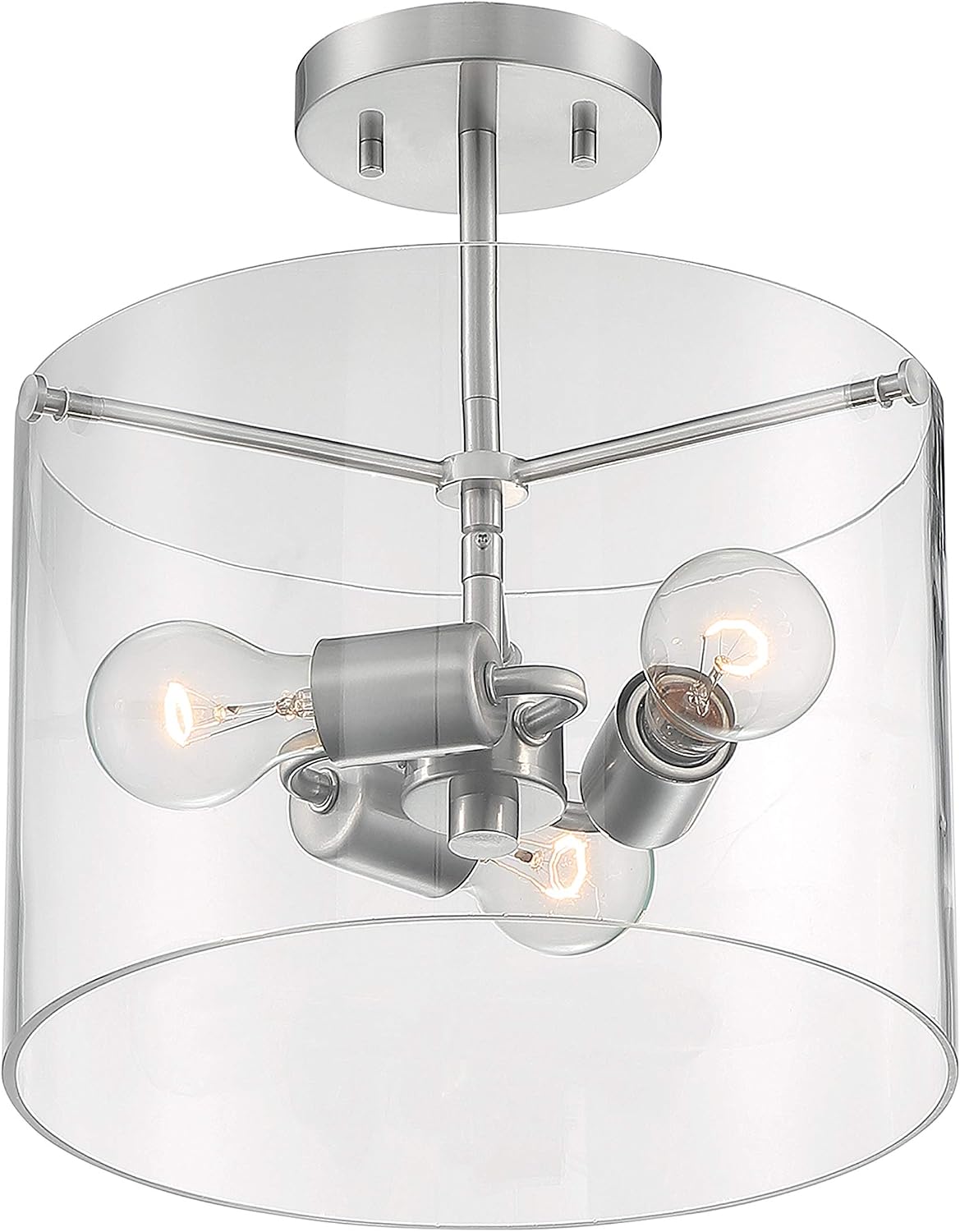 Nuvo 60/7178 Sommerset 3-Light Semi-Flush Fixture with Clear Glass - Brushed Nickel Finish