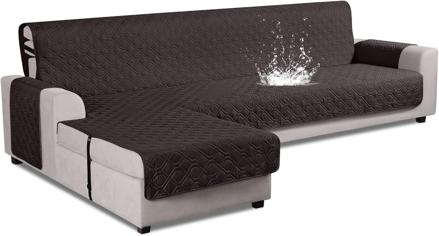 VANSOFY Upgraded Sectional Couch Covers 100% Waterproof L Shaped Sofa Slipcover Reversible Chaise Lounge Cover for Sectional Sofa Furniture Protector Cover for Pets Dog Cat(X-Large, Chocolate) Chocolate X Large