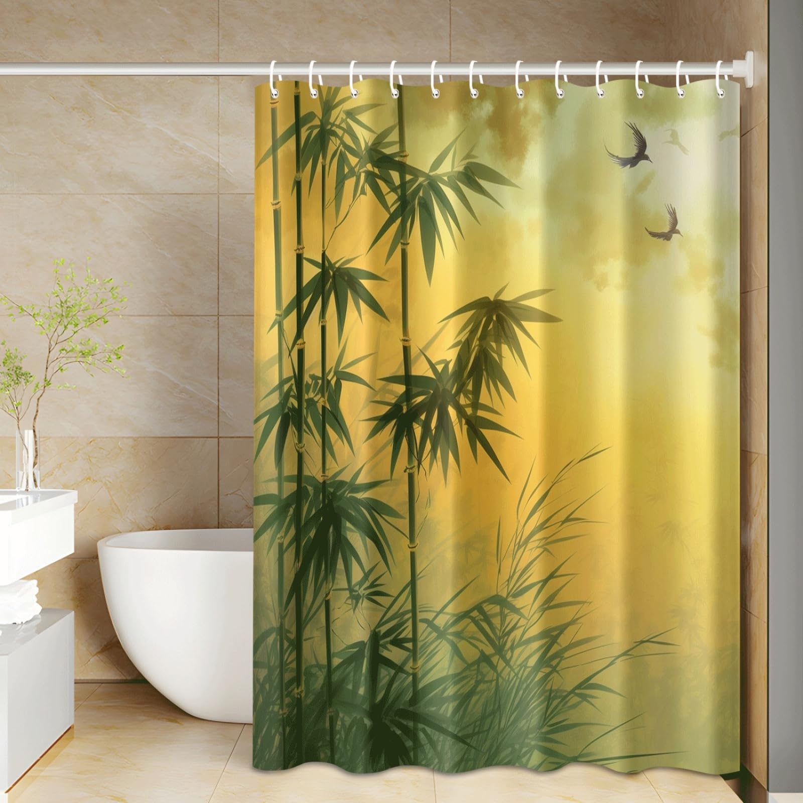 Rideau douche bambou orange animal rideau de douche polyester lavable baignoire 200x240