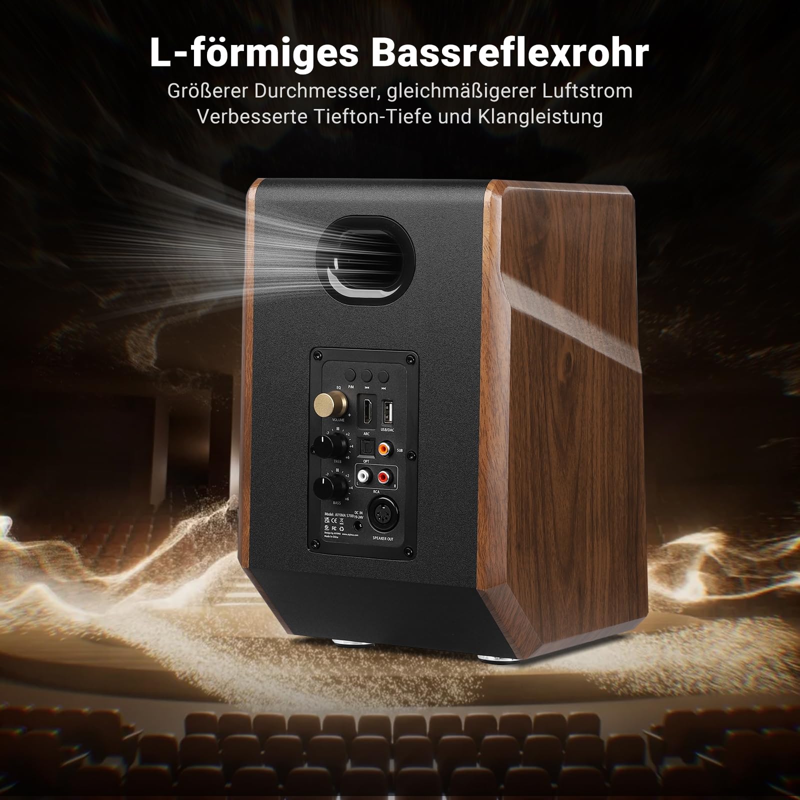 AIYIMA S700 2.0 Aktive Regallautsprecher, 100W Studio Monitor mit 5.25" Woofer, Bluetooth 5.0, HDMI ARC, Optische, RCA, USB Eingänge, Subwoofer Ausgang, HiFi Bookshelf Lautsprecher für PC & Heimkino