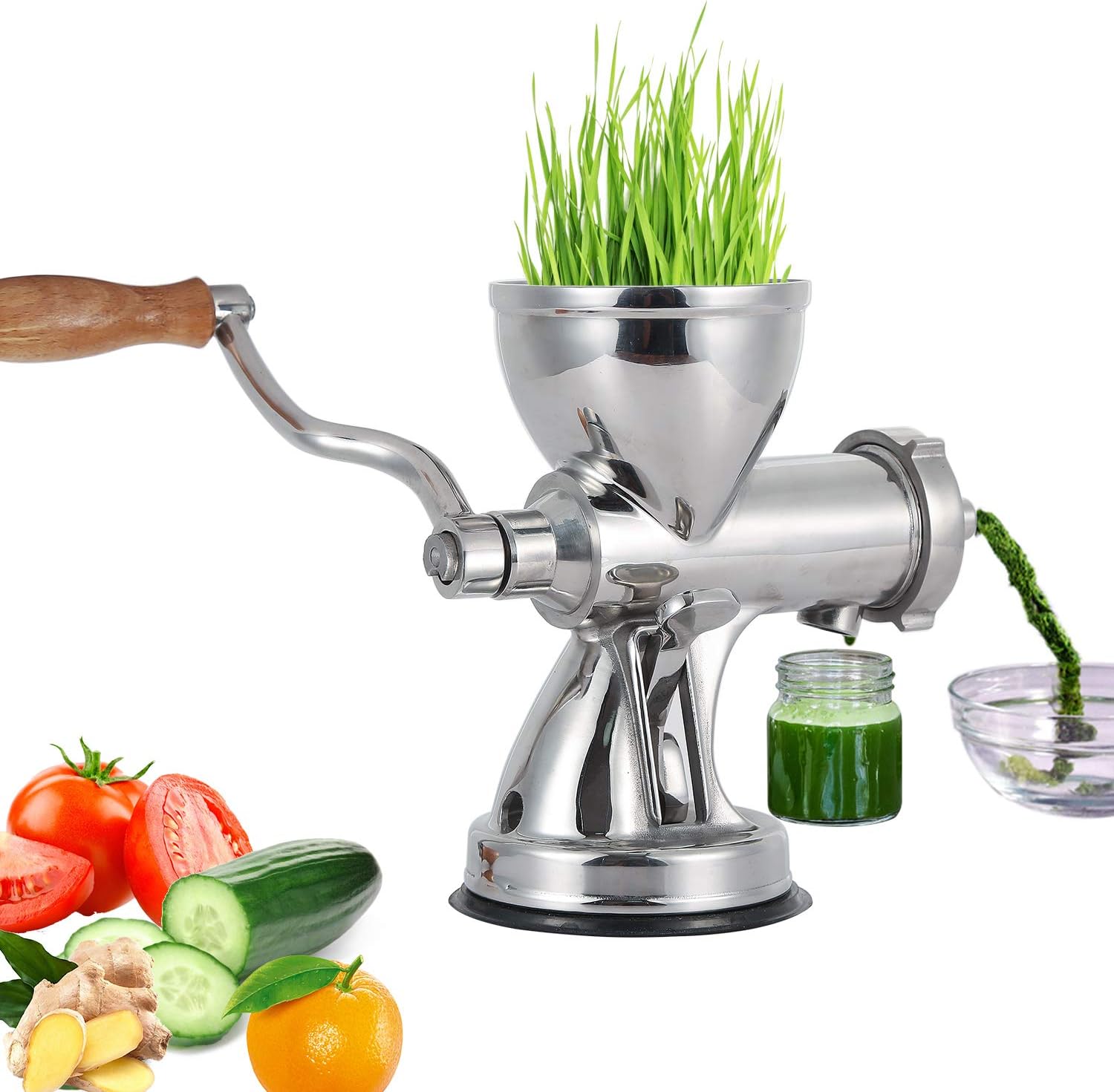 Heavy Duty Stainless Steel Wheatgrass Manual Juicer, Superb Juice Extraction with Vacuum Suction Cup Home DIY Kitchen Tool for Soft Fruit Vegetable Leafy Green