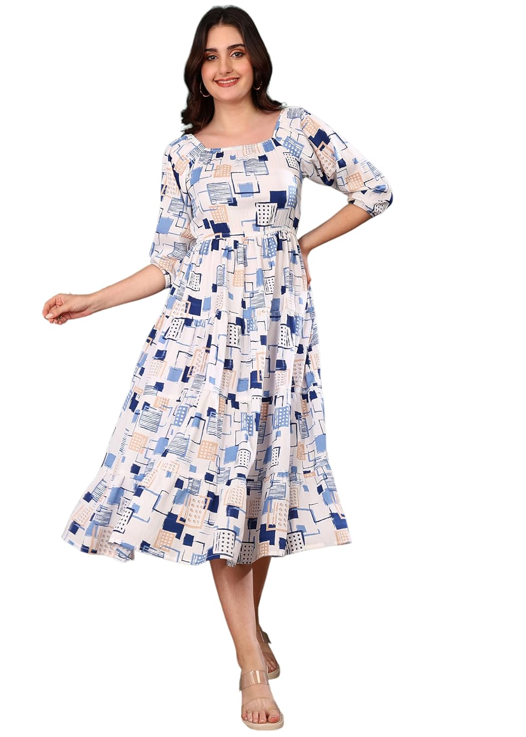 Yash Gallery Women’s Rayon Floral Printed Tiered Style Maxi Dress