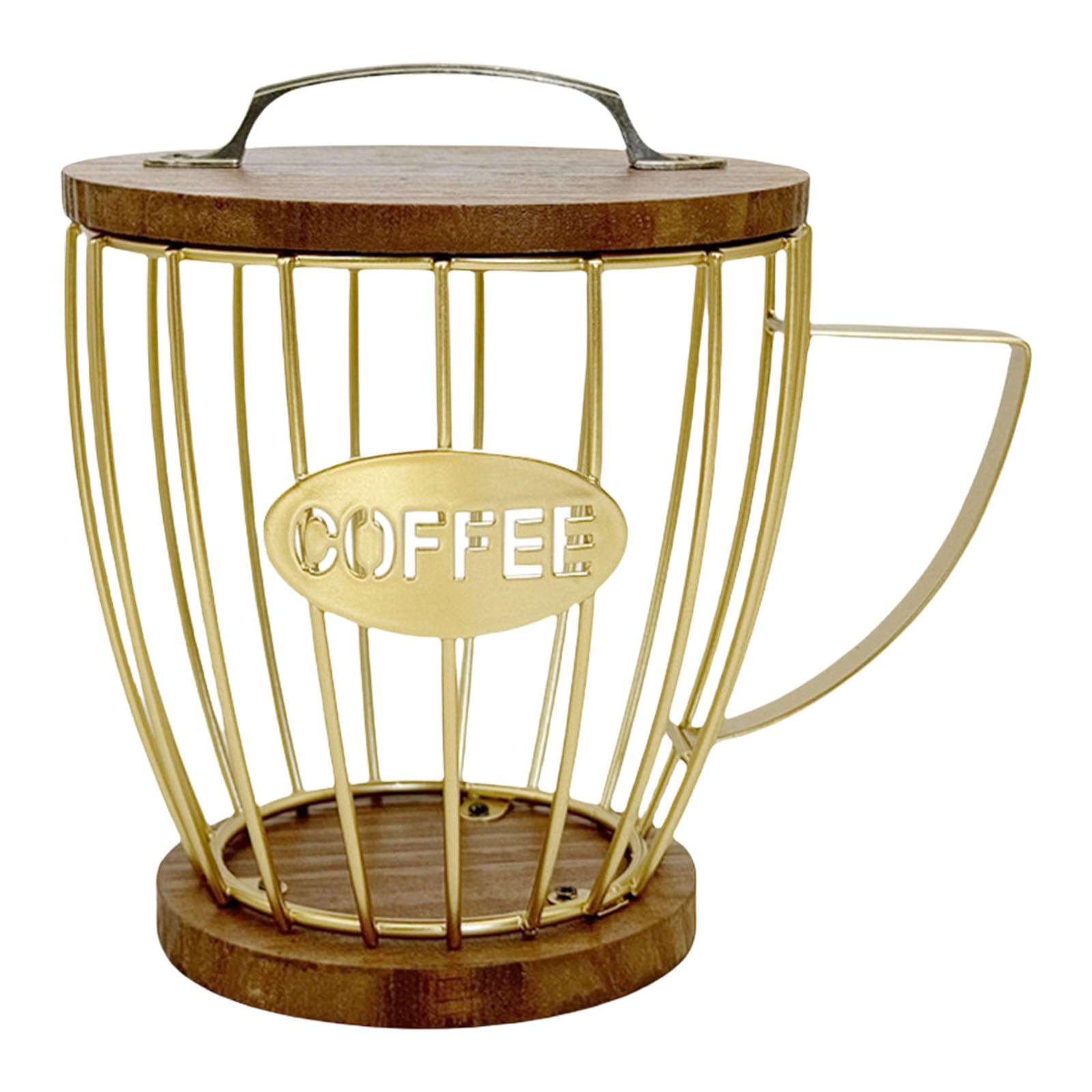Kalttoy Gold Large Capacity Coffee Pods Organiser Holder For Kitchen Countertop Fruit Basket Stylish Candy Storage Rack Black Iron Wooden Decorative Tray