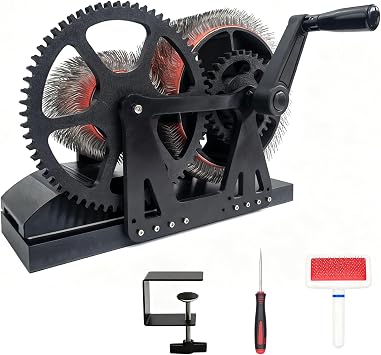 Wool Carder Carding Machine,Manual Wool Blending Wheel for Combing Blending, Hand Carders with Brush & Awl,Felt Drum Carder for CraftBlack