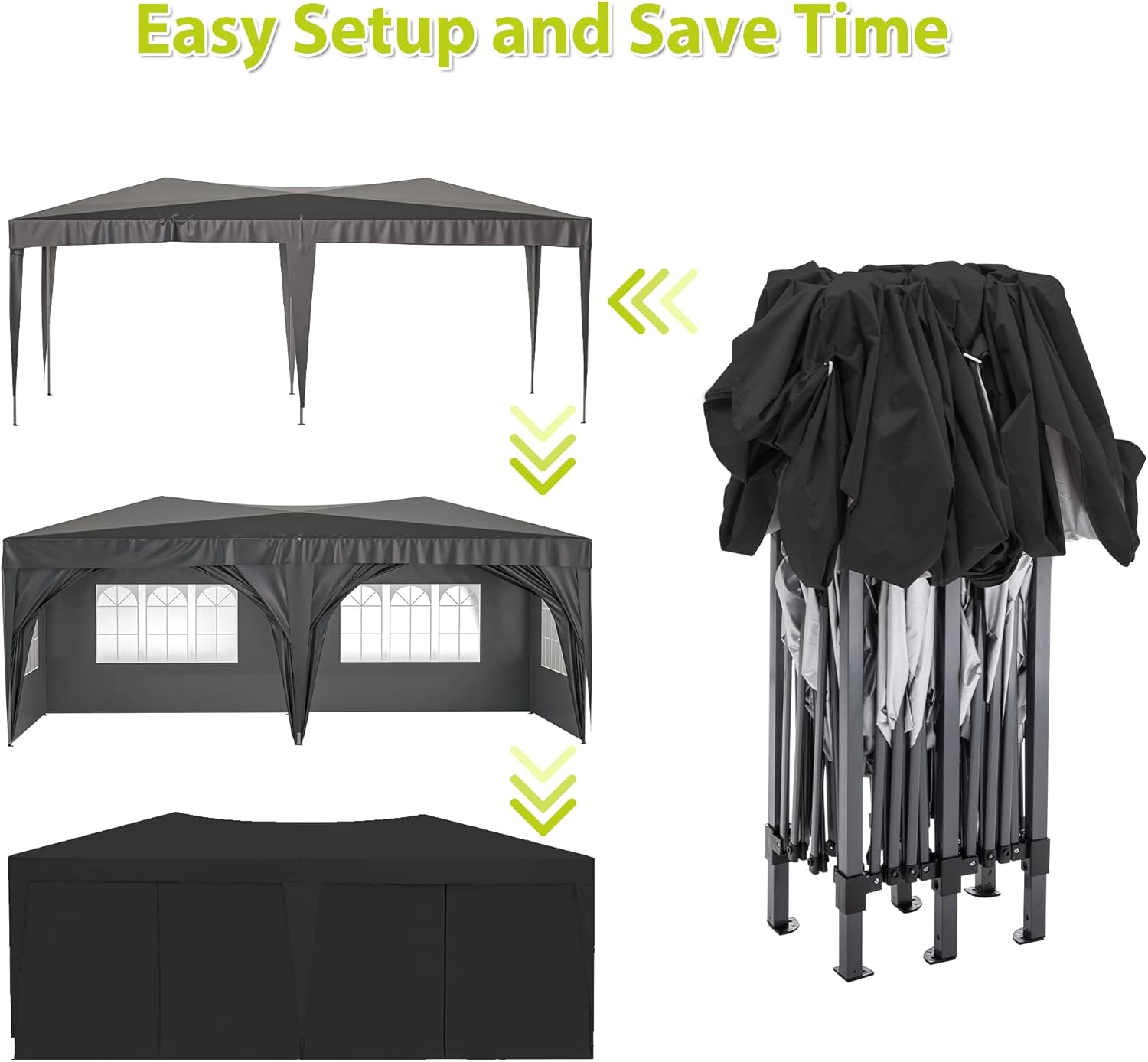 GOWE 10'x20' EZ Pop Up Canopy Outdoor Portable Party Folding Tent with 6 Removable Sidewalls + Carry Bag + 6pcs Weight Bag Beige Black