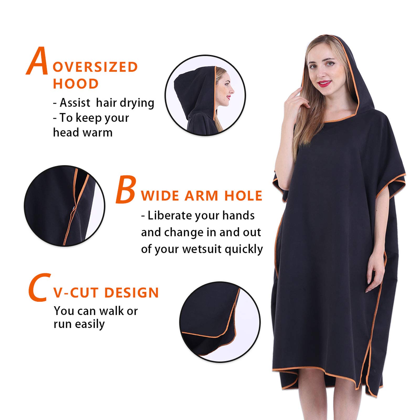 Poncho De Bain Adulte Microfibre Avec Capuche - Serviette Plage Séchage Rapide Pour Hommes Et Femmes - Noir
