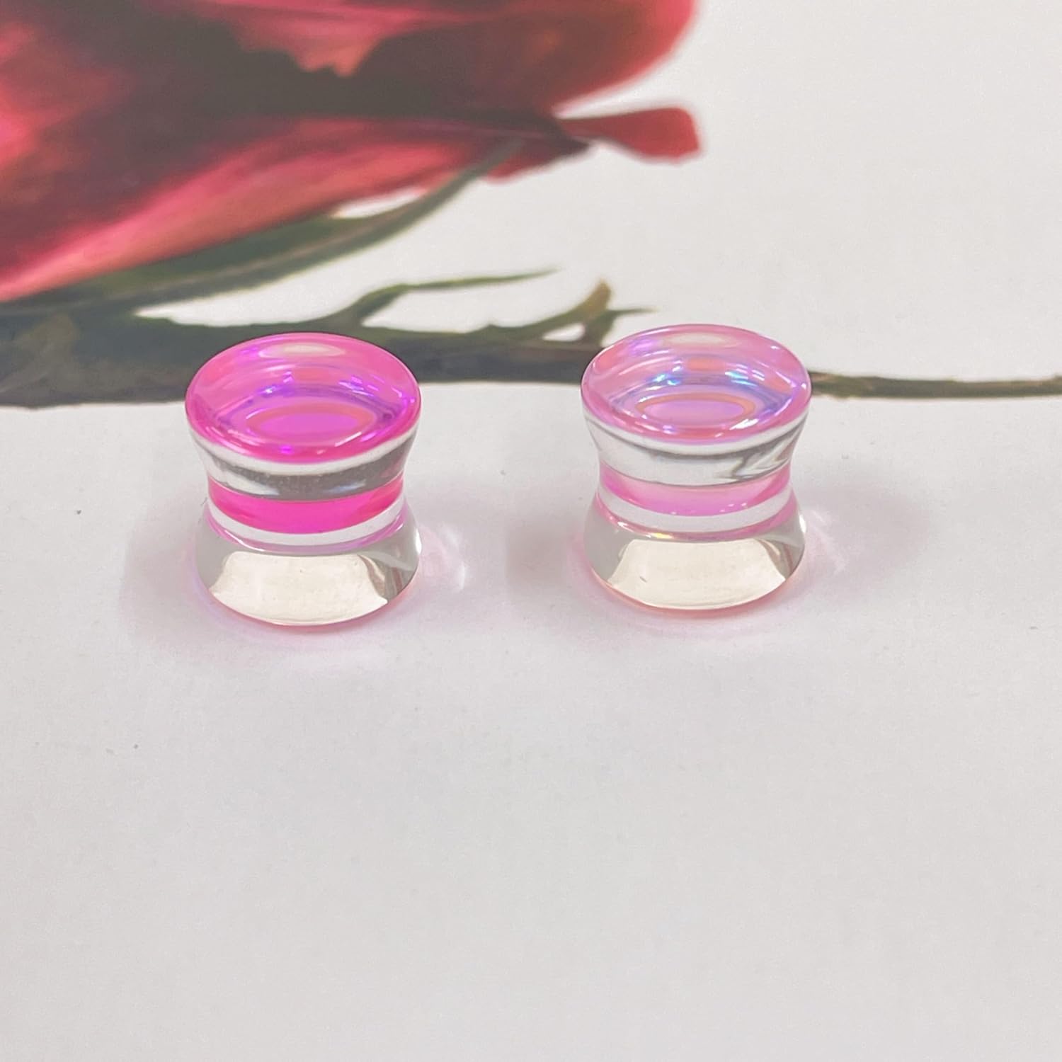 Pink Glass Ear Plugs Tunnels for Women Men Double Flared Saddle Ears Gauge Plug Stretcher Expander Piercing Body Jewelry Gifts