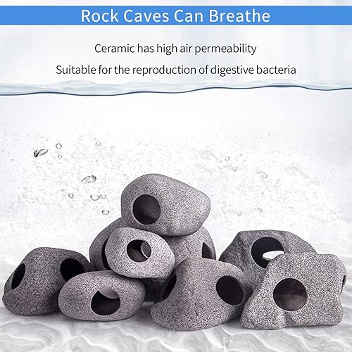 Miniatura 3 de MUNLIT Decoraciones de cerámica para peceras, accesorios para peceras Betta, cuevas de roca, cueva de cíclidos de acuario apilable, escondite y casa