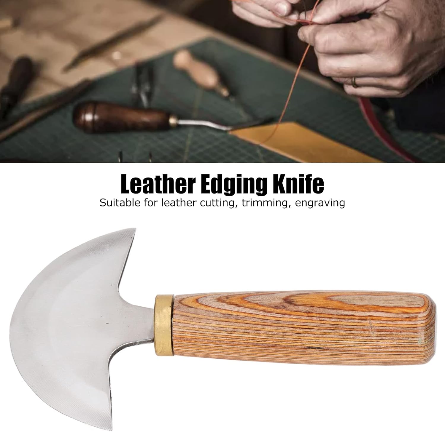 Leather Round Head Knife with Wood Handle, Leather Working Tool, Leather Working Knife for Leather Cutting, Skiving, Leathercraft DIY, Doubled Edged for Leather Crafts, Suitable for Family Friends