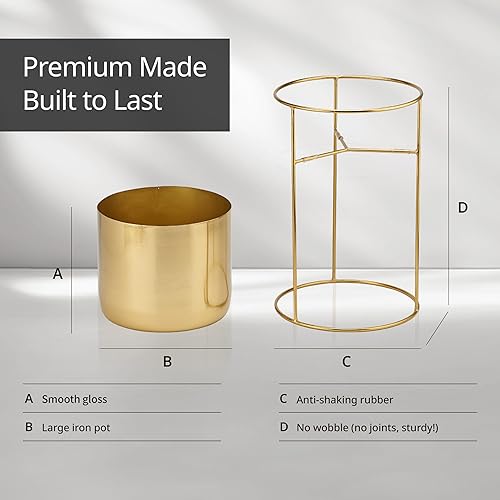 Miniatura 4 de LB2 Maceta de metal dorado con soporte extraíble, juego de 2 macetas de mediados de siglo de 11.5 y 8.5 pulgadas para sala de estar, oficina, jardín