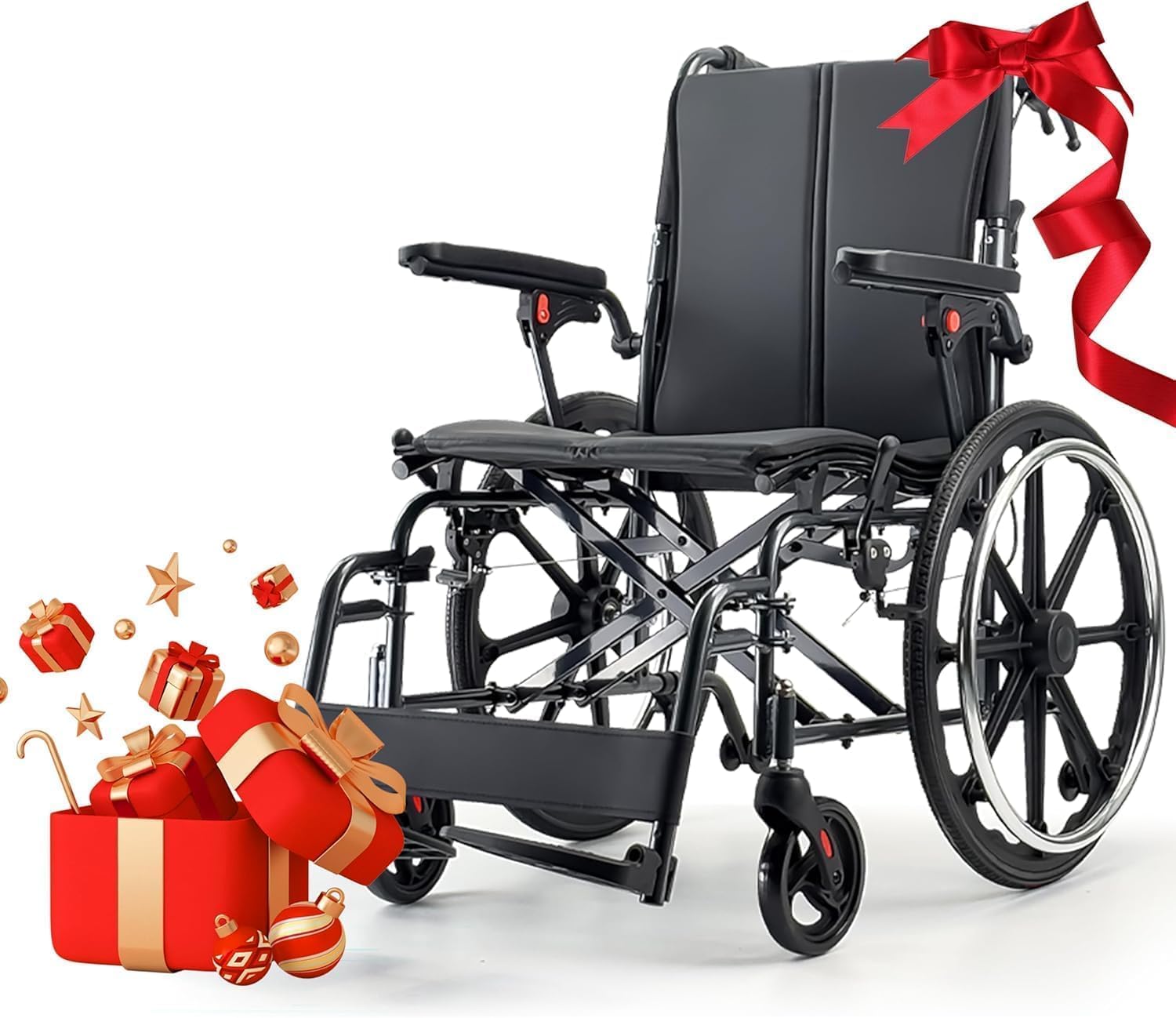 M4 Silla de ruedas plegable autopropulsable para adulto(11KG),asiento ancho 46cm, con reposapiés desmontables, ruedas antivuelco y sistema doble freno, capacidad 100KG,Ideal para cuidado y movilidad