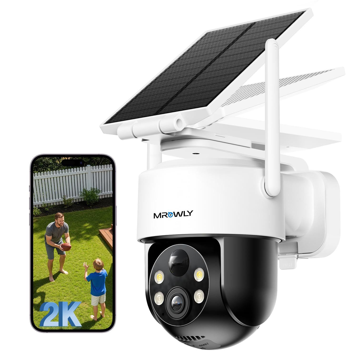 2K Camara Vigilancia WiFi Exterior Solar, Camara de Vigilancia con Batería Recargable, 3MP Vision Nocturna Color, 360°PTZ, Detección de Movimiento PIR, 2.4GHz, IP65