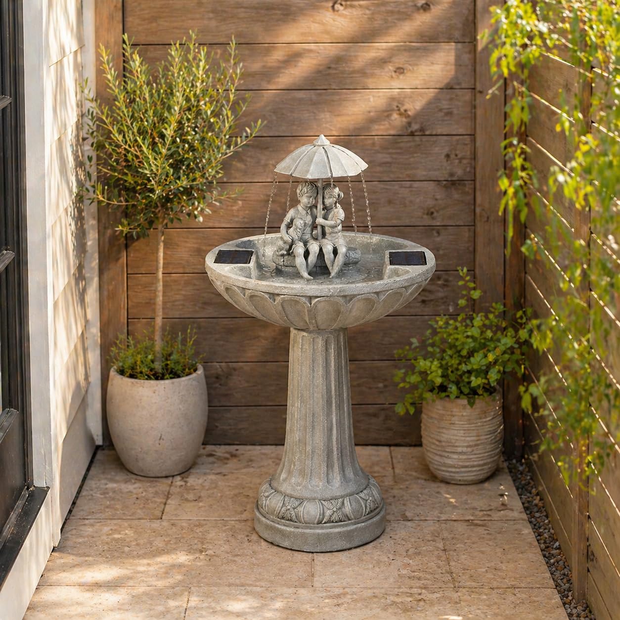Festive Lights - Solar Regenschirm Wasserbrunnen - Outdoor Garten Ornamente Wasserspiel - Grau