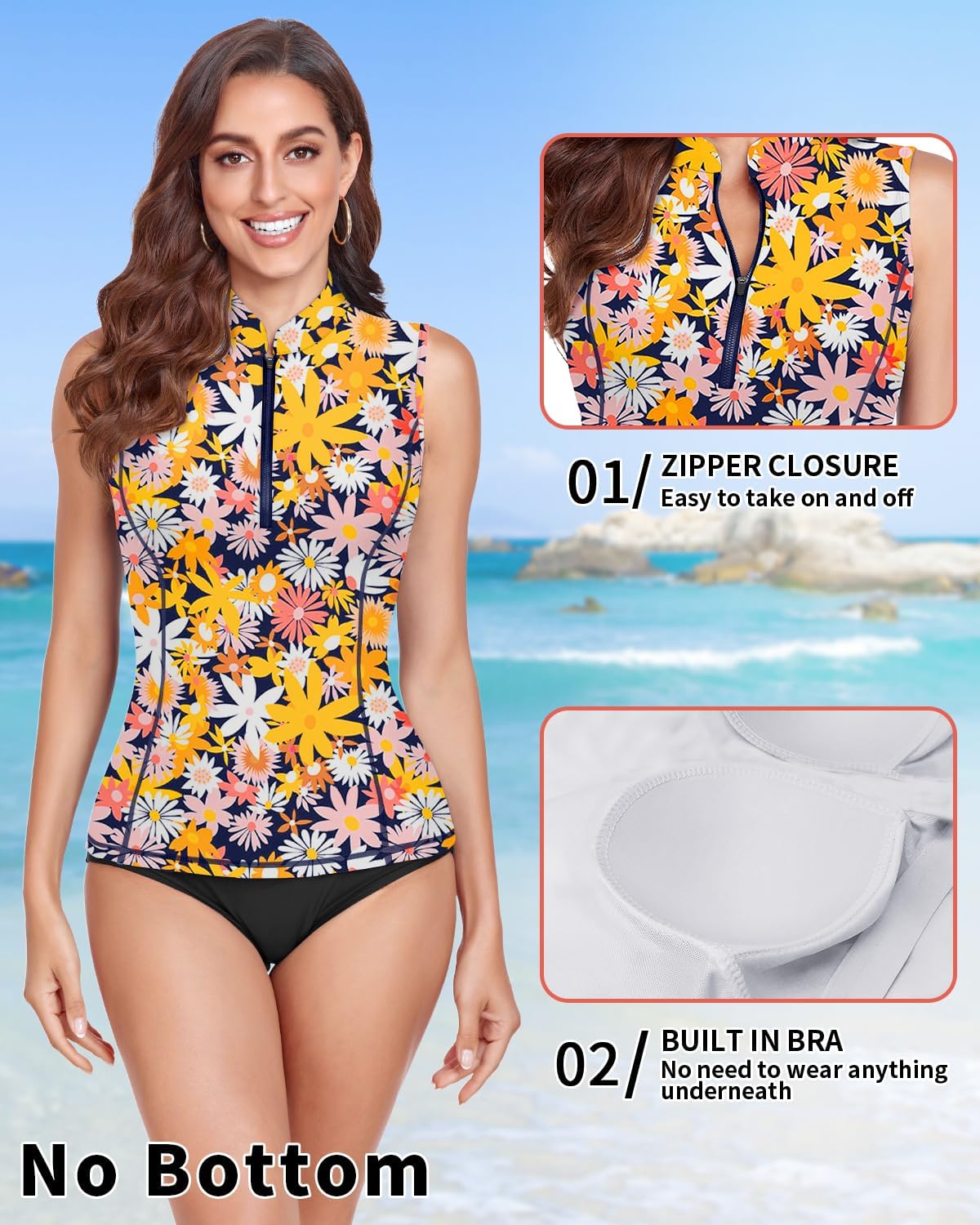 WOWENY Women Rash Guard Sleeveless Swim Shirts UPF 50 Sun Protection Swimsuit Tops Bathing Suit Top No Bottom - Image 5