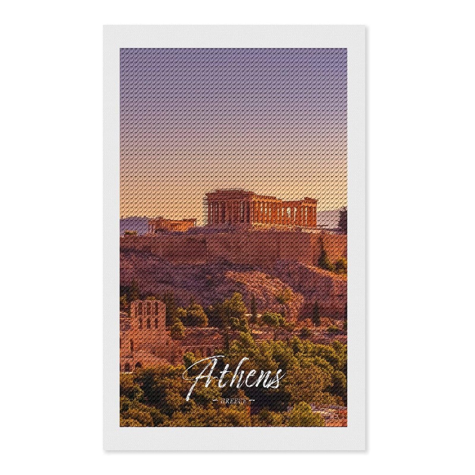Junmoney Athens(5) Crystal Diamond Art Kit 12"x20", Round Gems, Detailed Printed Canvas, Creative Gift Idea, Vintage Style Decor