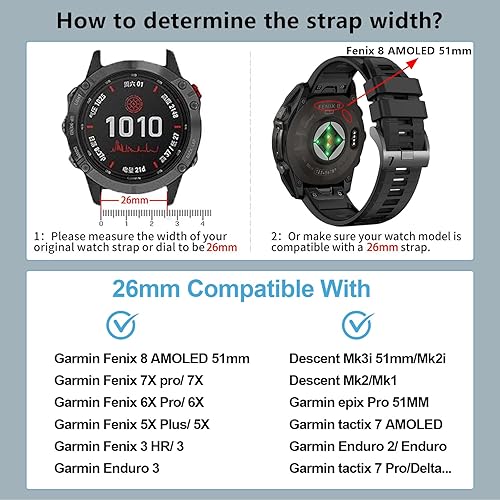 Miniatura 2 de Correa de reloj Quickfit Fenix 7X 6X Pro 5X Plus de 1.024 in, correa de silicona suave para GARMIN Enduro 2Descent MK2i MK3i 2.008 inTactix 7ProEpix
