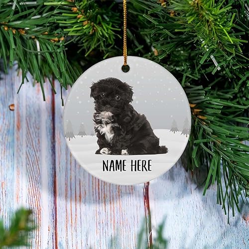 Miniatura 2 de Adorno de árbol de Navidad sentado negro con nombre personalizado para perro habanés, decoraciones de cerámica, regalos para mamá de perro