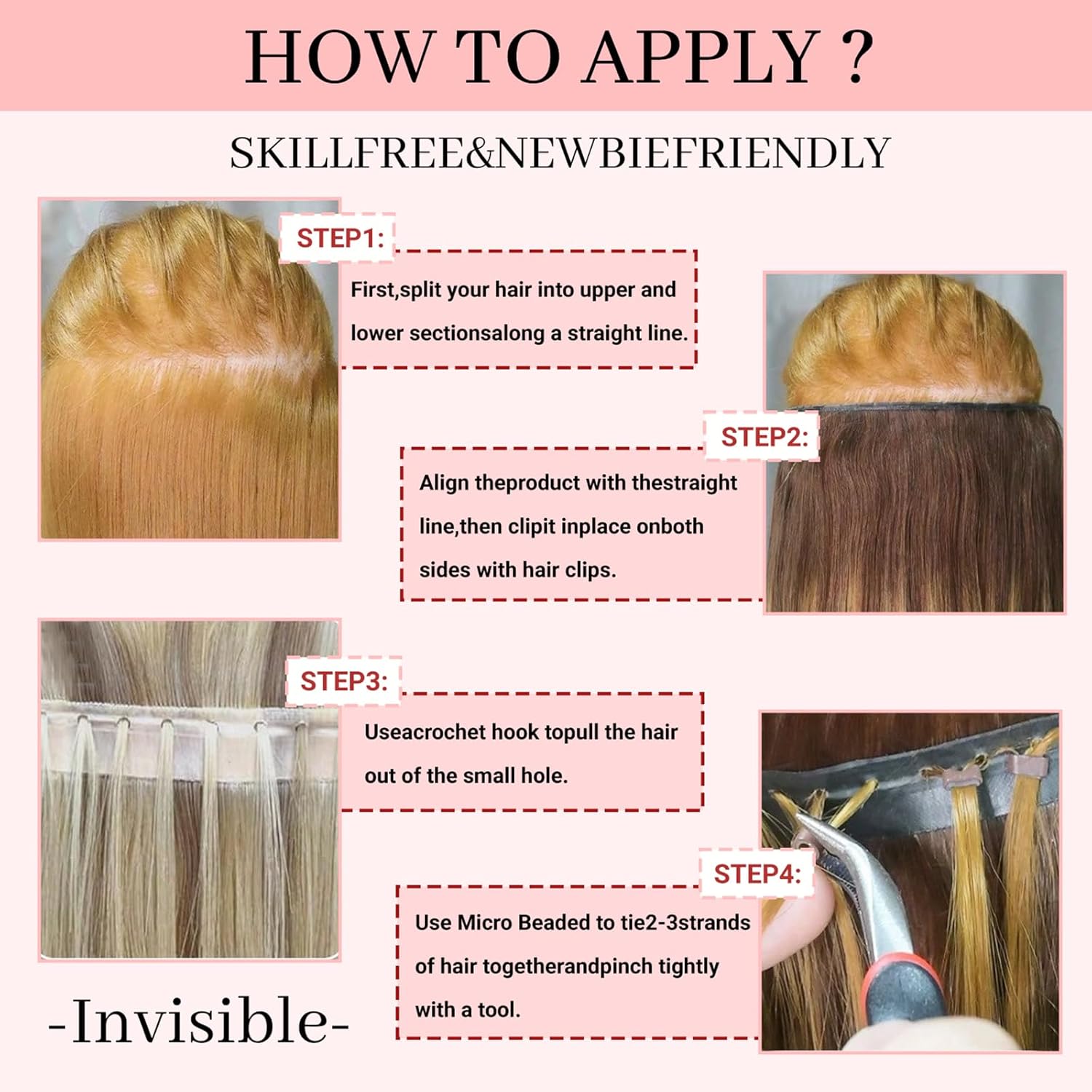 KRN Butterfly Weft Hair Extensions Human Hair, 100g 16 Inch Invisible Double Layered Genius Weft with Hand Tied Holes for Seamless Bead Micro Beads #4/27/4 Color 12A Real Remy Hair Extensions