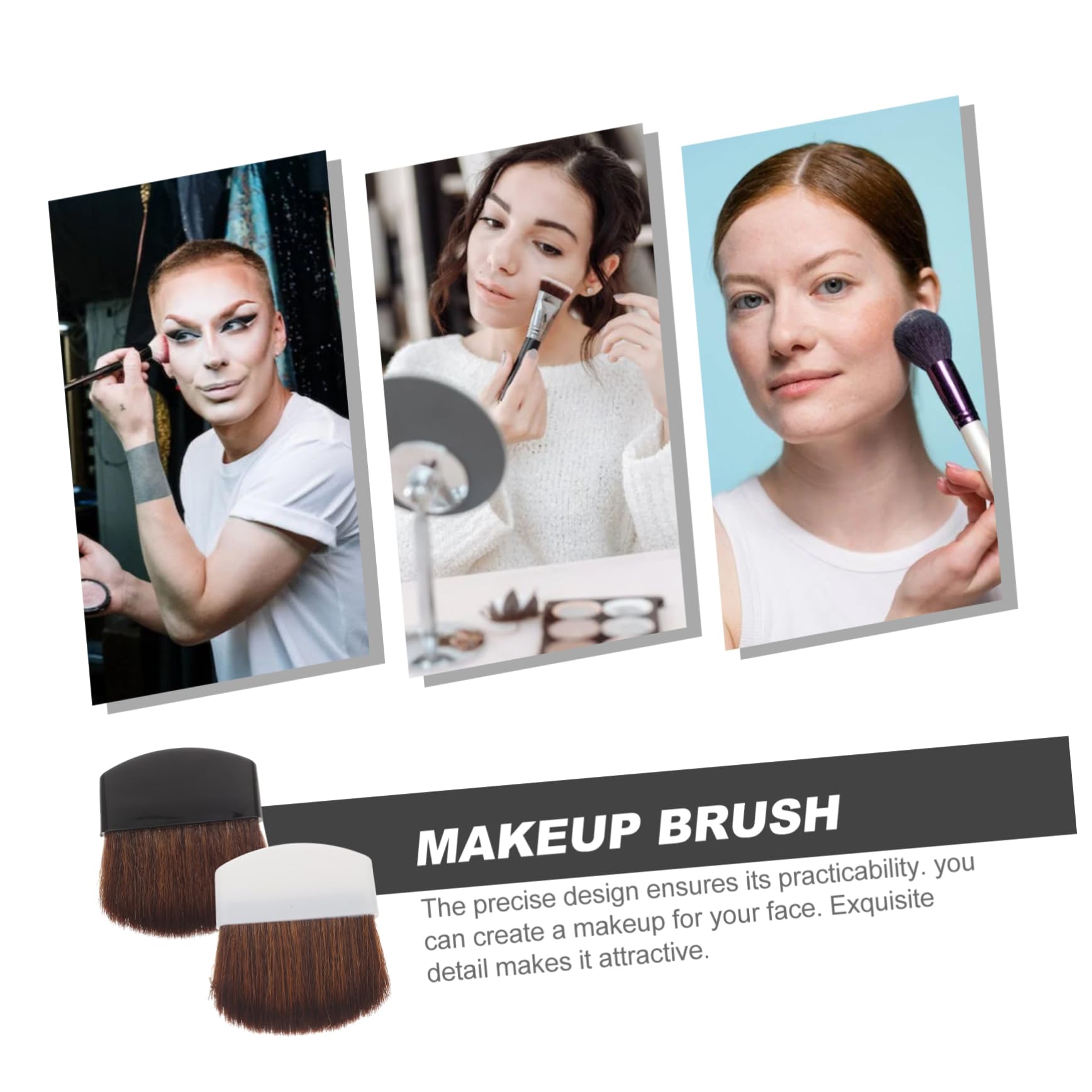 Gatuida Pinceau à Blush Professionnel, 2 Pièces, Poils Doux en Crin de Cheval, Manche en Plastique, Blanc et Noir, pour Maquillage Visage