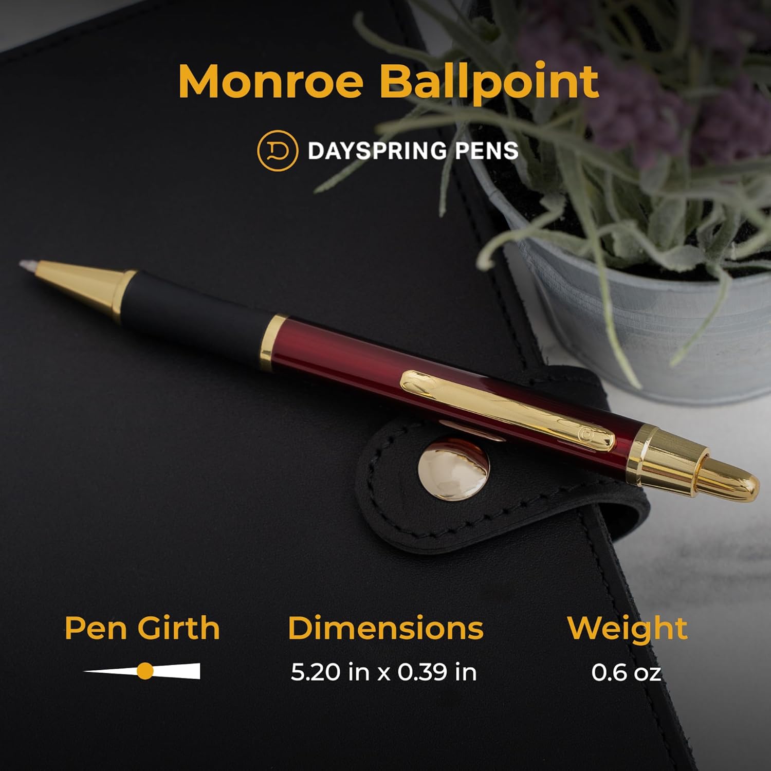 Dayspring Pens Personalized Monroe Red Ballpoint Pen | Custom Engraved Ruby Red Pen with 18k Gold Accents in Gift Box | Perfect for Anniversaries, Promotions, and Corporate Gifts | Medium Point Black
