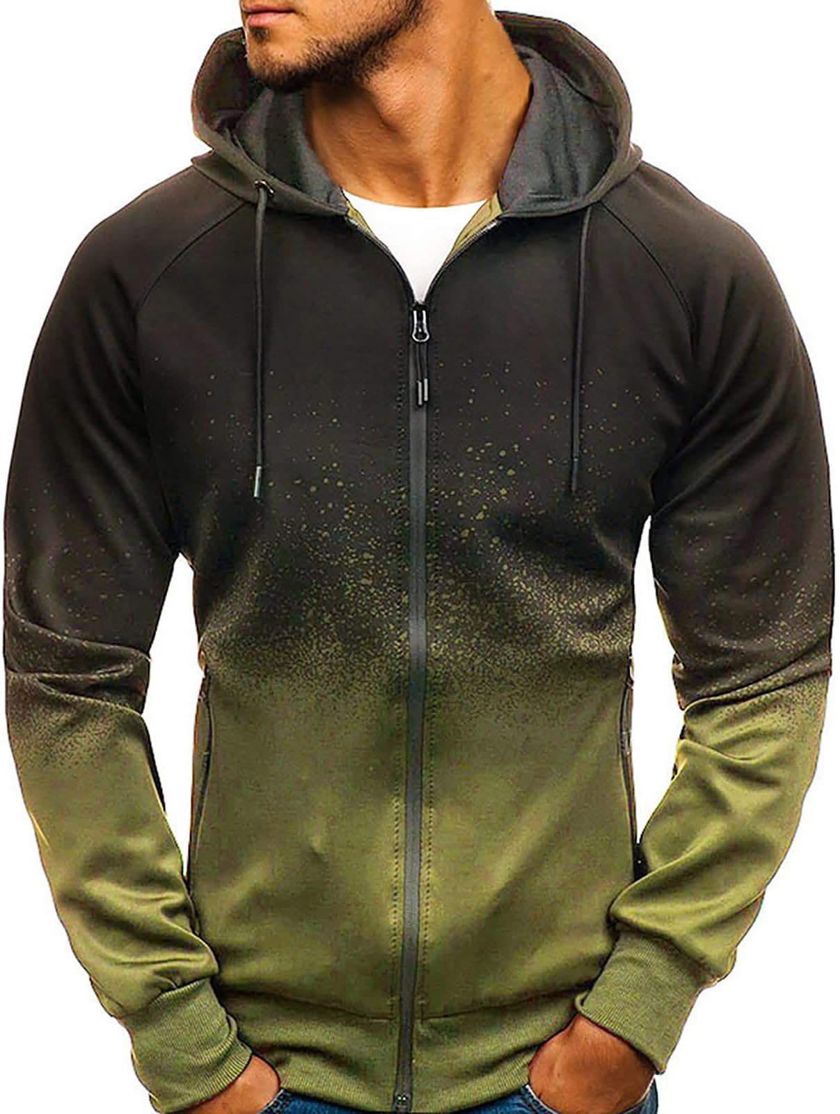 Men's Casual Camouflage Sports Sweatshirt Long Sleeve Zipper Hooded Jacket Coat