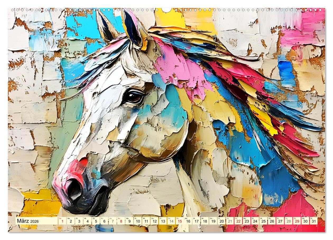 Die Eleganz der Pferde. Poesie im Ölgemälde-Stil (hochwertiger Premium Wandkalender 2026 DIN A2 quer), Kunstdruck in Hochglanz: Die Anmut und Kraft ... Ölgemälde-Stil (CALVENDO Tiere)