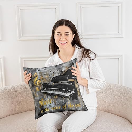 Miniatura 3 de Fundas de almohada de música de piano (paquete de 1, fundas de cojín con notas musicales, para niños, niñas, niños, adolescentes, retro, graffiti,