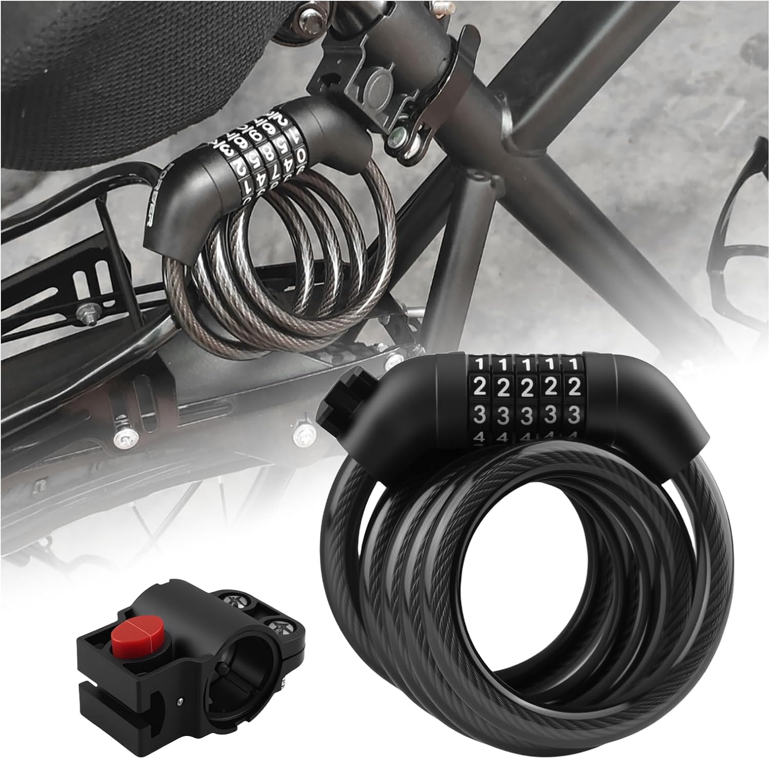3.93Ft 5-Digit Resettable Cable Bike Lock Combination,Anti-Cut & Anti-Theft Bike Chain Lock,High Security Bicycle Locks Includes Mounting Bracket for Bikes and Scooters