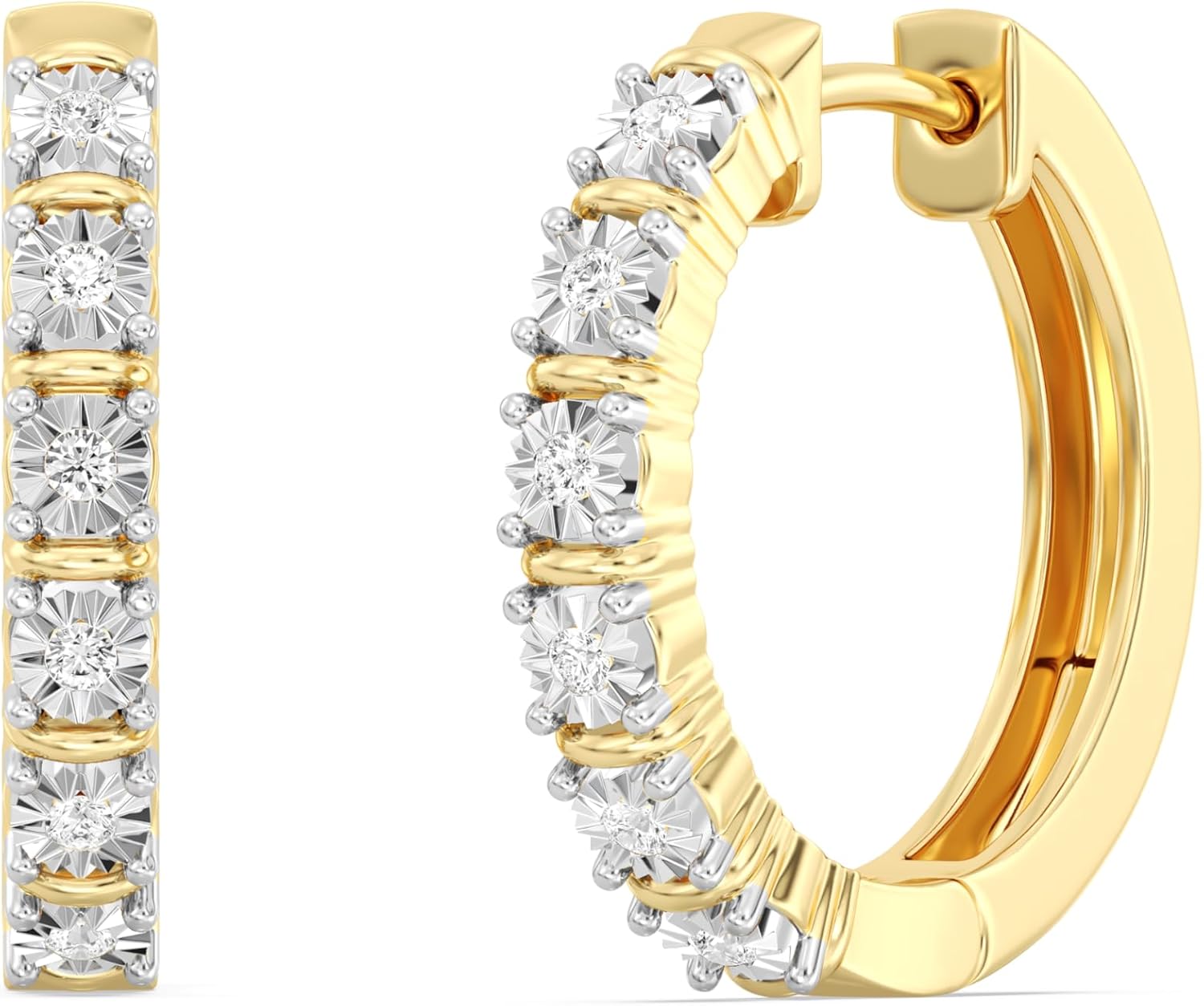 Itsy Bitsy by Gilded Sterling Silver & 14KT Gold Plated Huggie Hoop Earrings, 0.10 CTTW, SI1 F-Color Lab Grown Diamonds