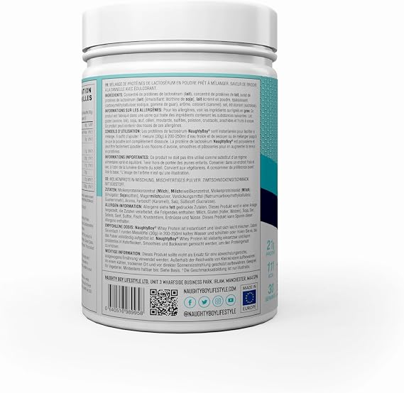 Naughty Boy Advanced Whey Protein Powder, 22g Protein, Low Sugar, Easy Mixing Recovery Shake, 900g, 30 Servings, Cinnamon Bun
