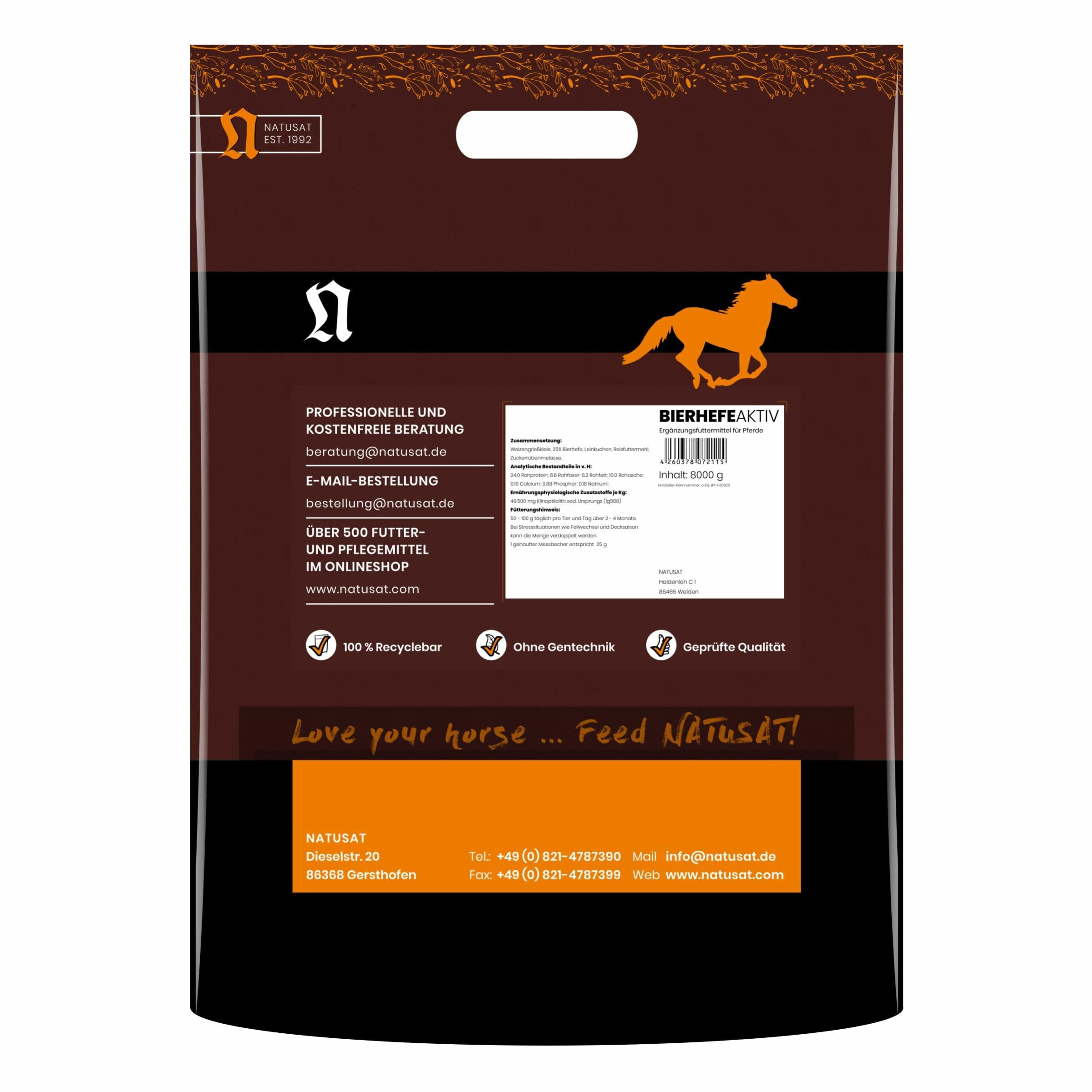 Natusat Lievito di birra attivo, pellet con diatomite, mangime complementare per cavalli, cura del pelo (8 kg)